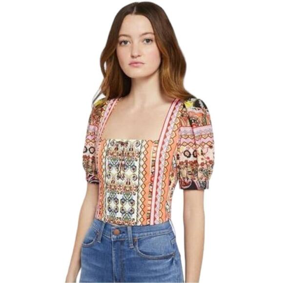 ALICE + OLIVIA MARGARITE TIE-FRONT CROPPED TOP IN PINK Size Small - Picture 9 of 10